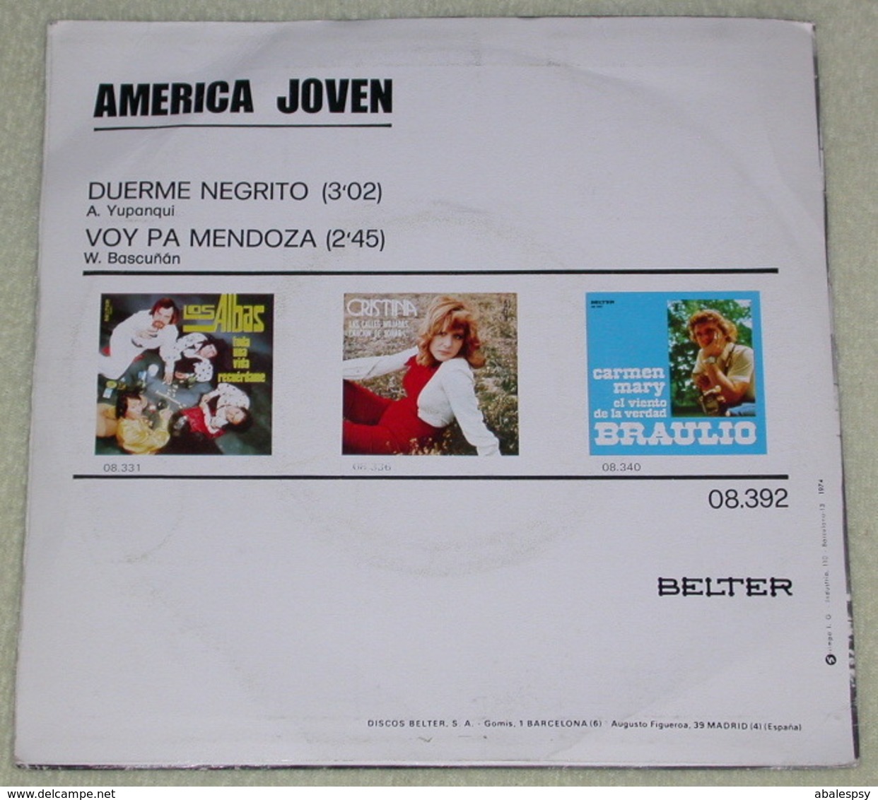 America Joven 45t Duerme Negrito / Voy Pa Mendoza EX M - Other - Spanish Music