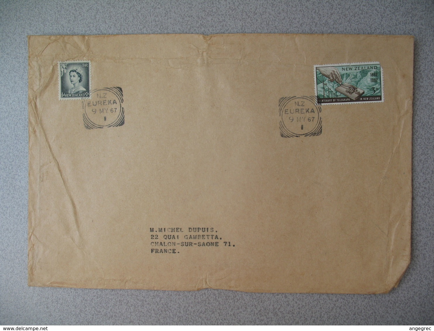 Nouvelle-Zélande Eureka  1967 Lettre  Pour La France - New Zealand Cover Timbre Queen Reine Télégraphe - Lettres & Documents