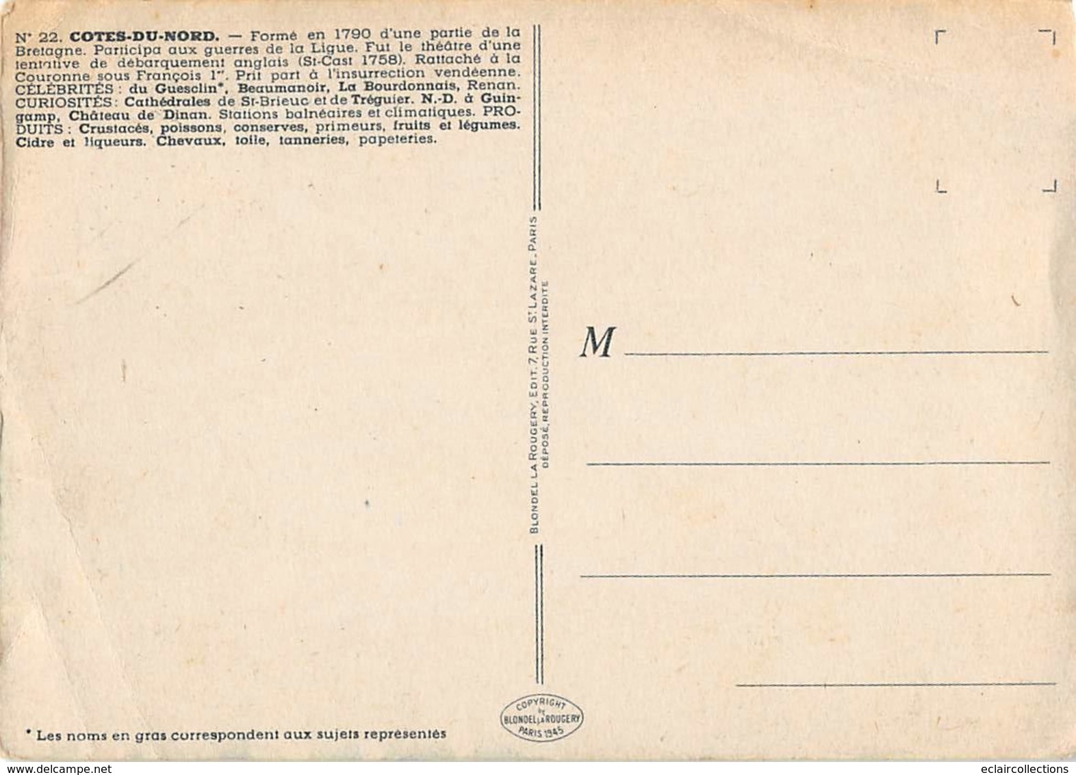 Non Classé.Divers :    22       Carte Géographique Du Département     (voir Scan) - Andere & Zonder Classificatie