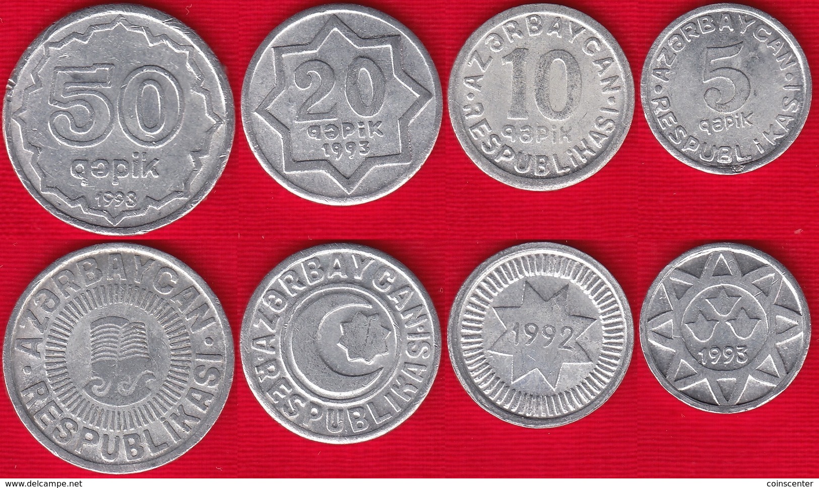 Azerbaijan Set Of 4 Coins: 5 - 50 Qəpik (qapik) 1992-1993 XF-UNC - Azerbaiyán