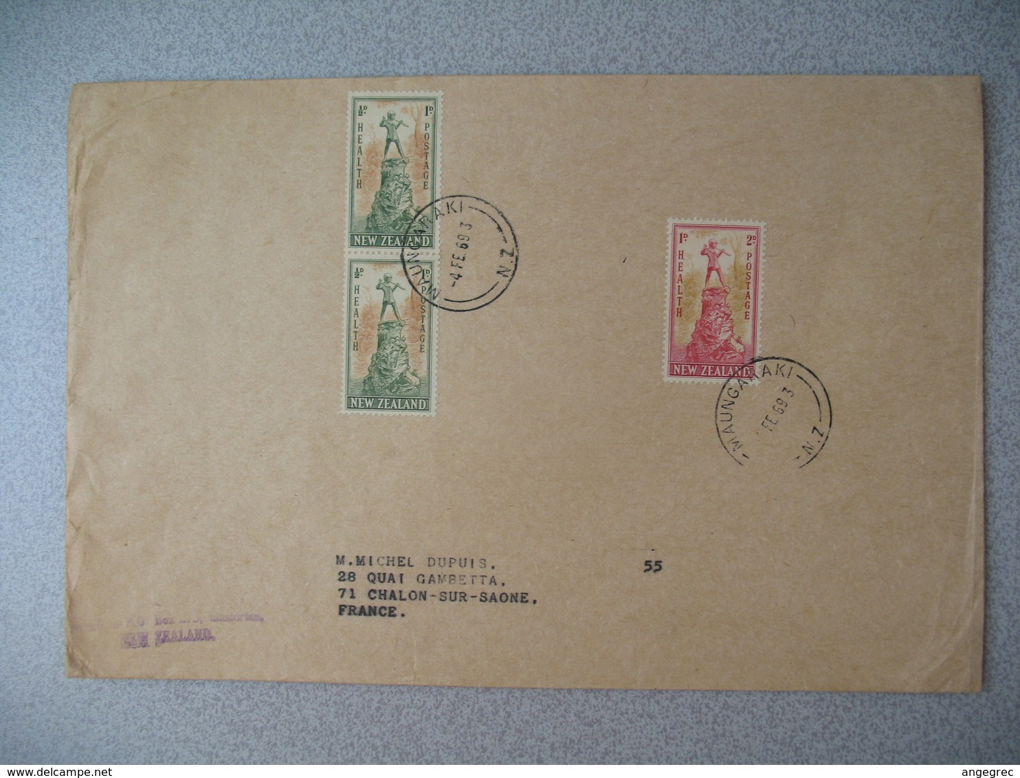 Nouvelle-Zélande Maungaraki 1969  Lettre  pour La France - New Zealand Cover Timbre Santé Health Stamps - Cartas & Documentos