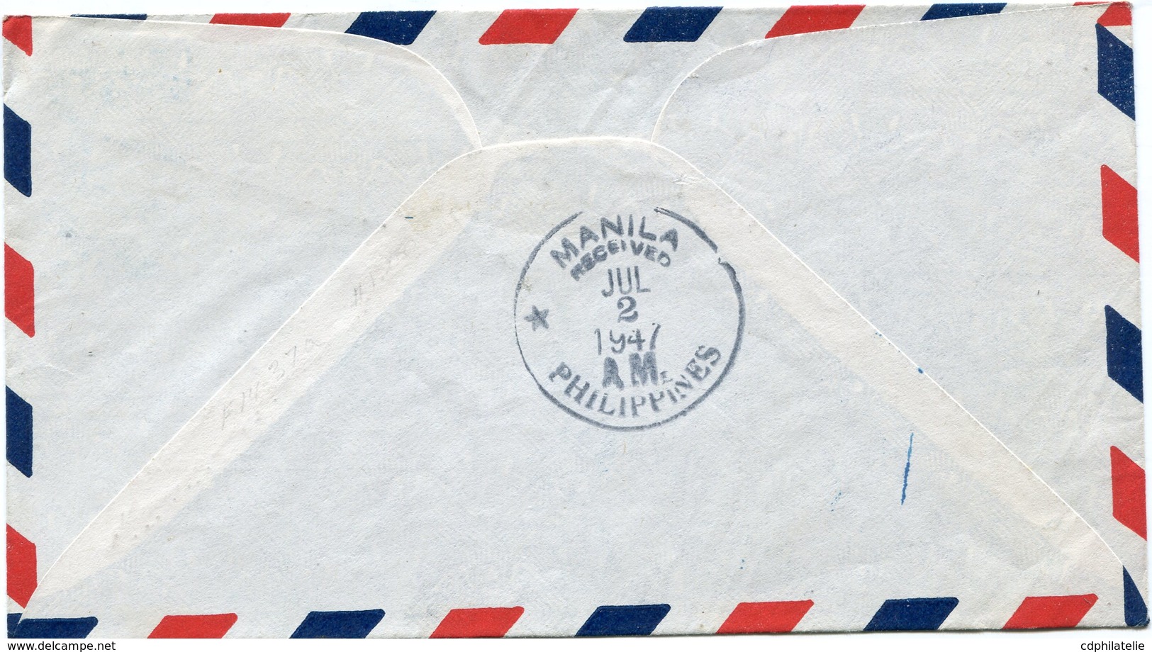 THAILANDE LETTRE AVEC CACHET "BANGKOK; SIAM TO MANILA. PHILIPPINES FIRST DIRECT AIR MAIL" DEPART BANGKOK 30-6-47........ - Thaïlande