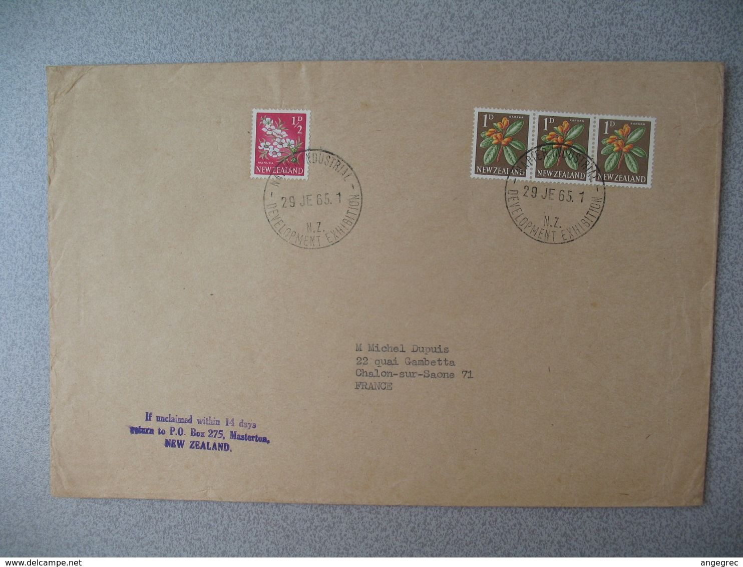 Nouvelle-Zélande Napier Industrial Development Exhibition  1965  Lettre  pour La France - New Zealand Cover Timbre Fleur - Lettres & Documents