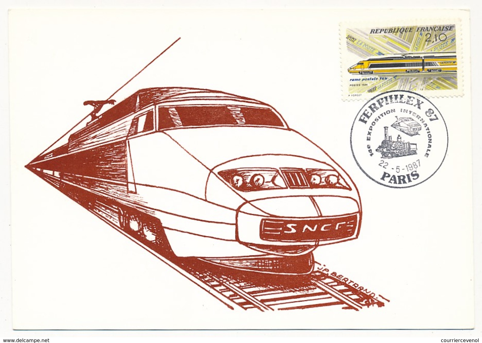 FRANCE - Carte - 2,10F TGV Postal - Cachet Temporaire FERPHILEX 87 - Exposition Internationale - Paris 1987 - Eisenbahnen