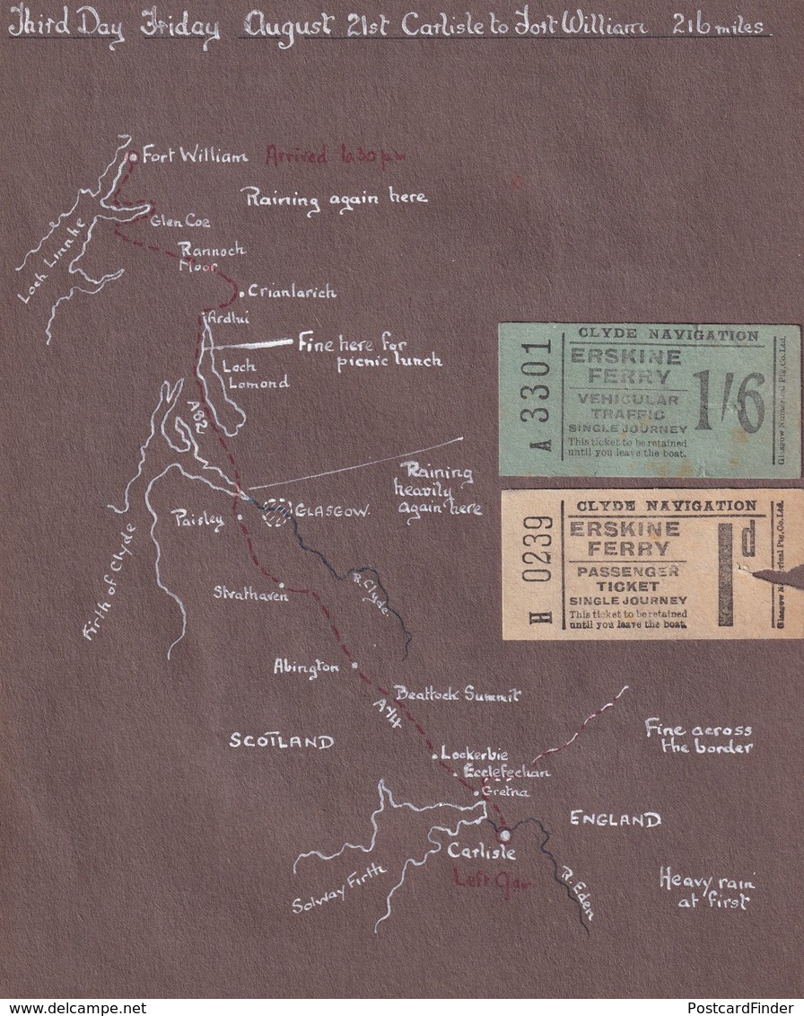 Erskine Ferry 1953 Travel Toll 2x Ticket Map Ephemera - Tourism Brochures