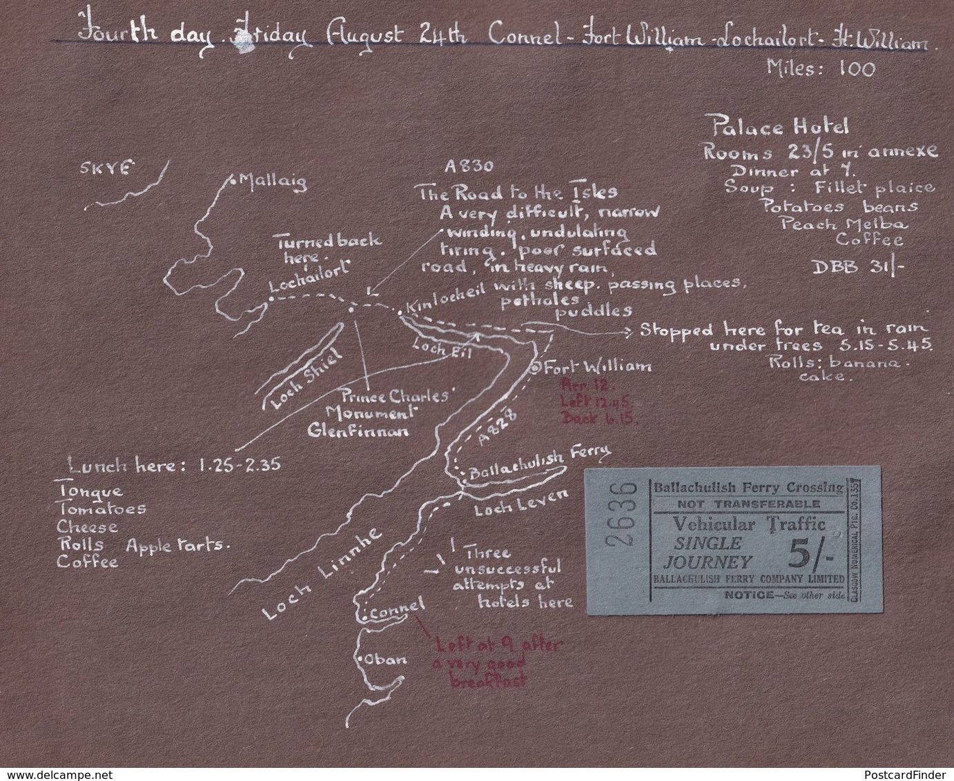 Balluchullis Ferry 1953 Ticket Fort William Scottish Map Ephemera - Tourism Brochures