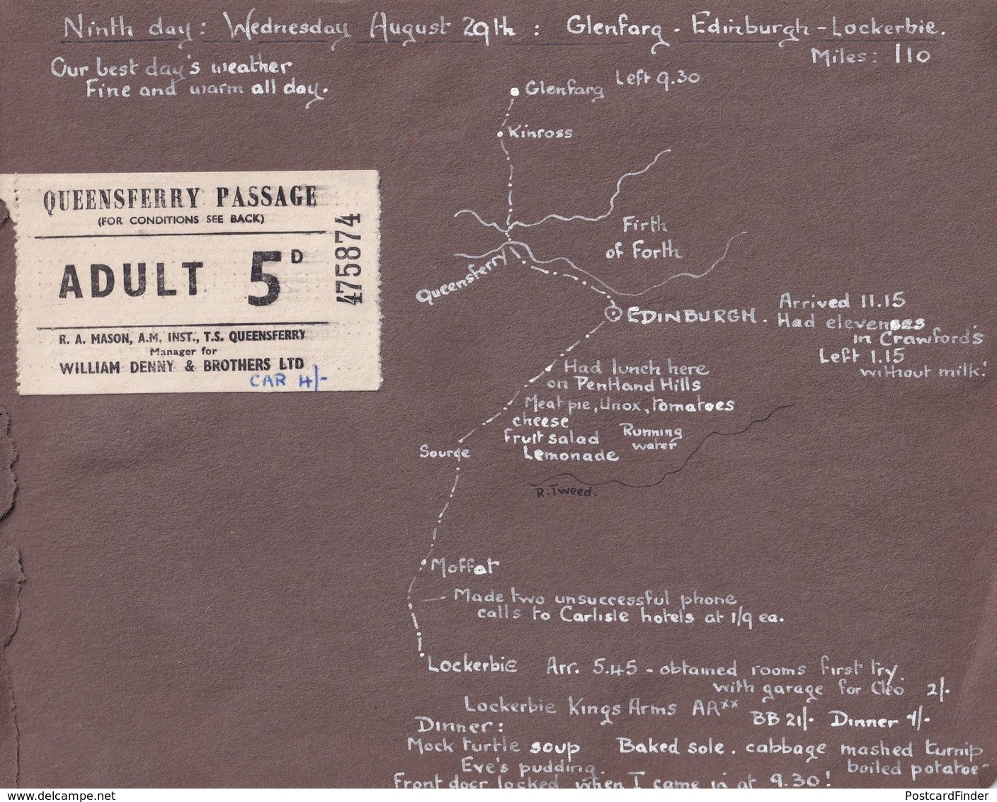 Queensferry Passage Lockerbie Edinburgh Map Travel Ticket 1953 & Photo S - Tourism Brochures