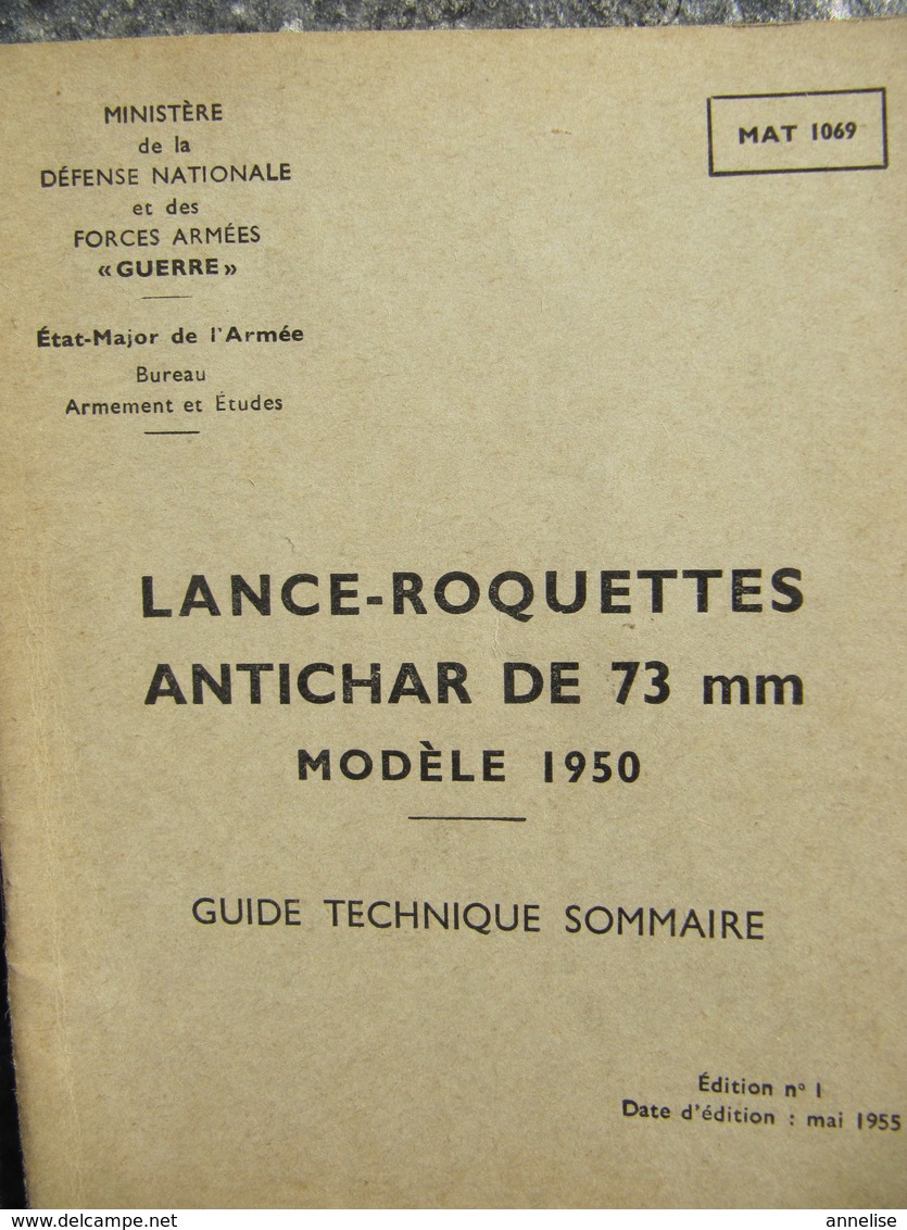 Guide Technique Lance-roquettes Antichar De 73mm Modèle 1950 Ed 1955 - Autres & Non Classés