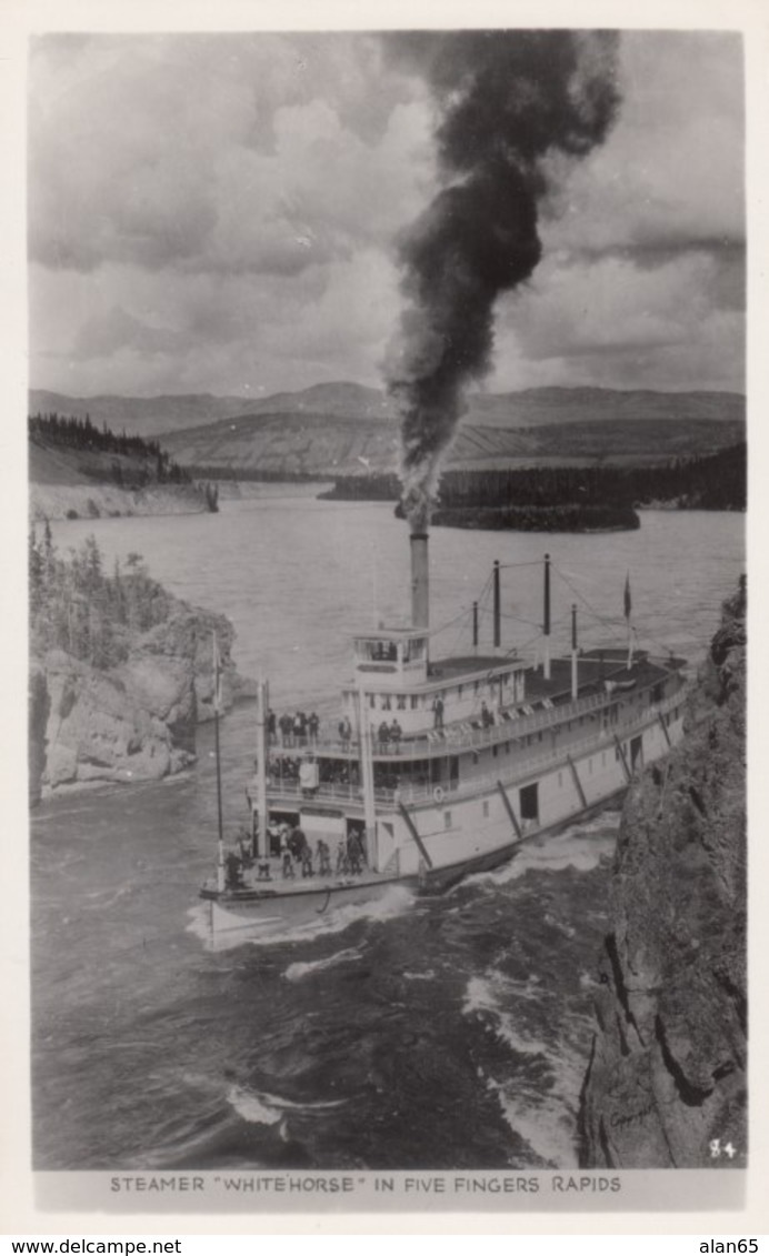 Steamer 'Whitehorse' In Five Finger Rapids, Yukon River Canada, C1940s/50s Vintage Postcard - Yukon