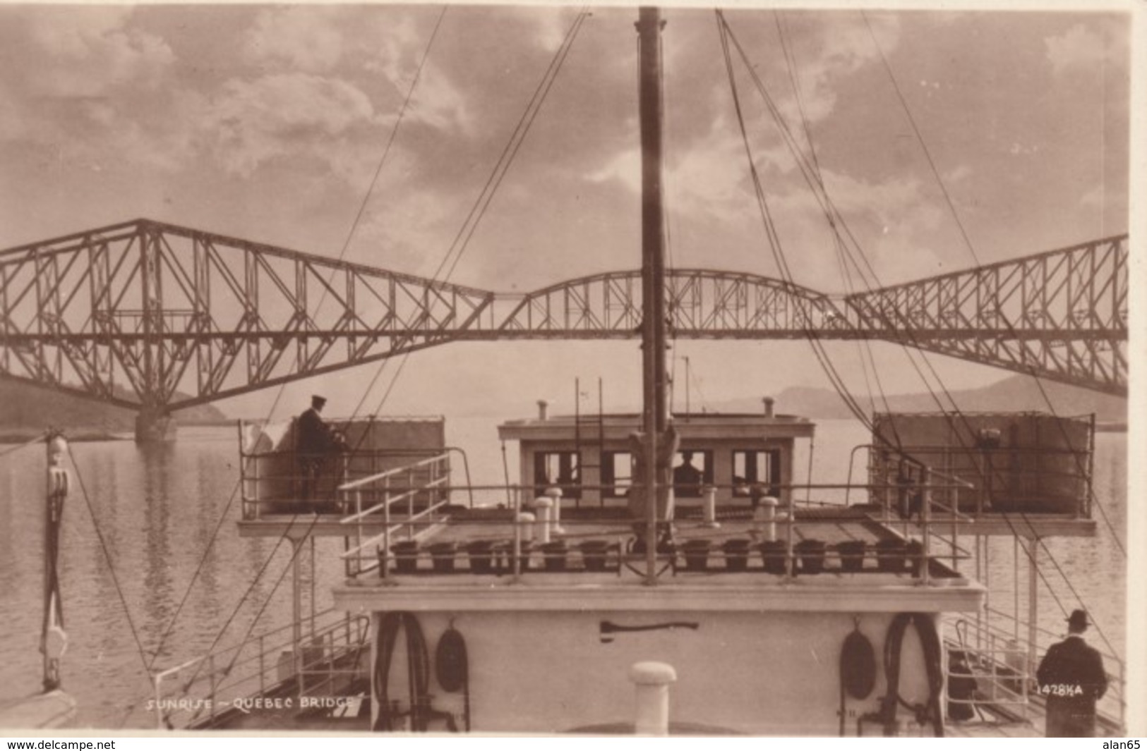 Quebec City Canada, Quebec Bridge At Sunrise From Deck Of Boat On St. Lawrence, C1920s Vintage Real Photo Postcard - Québec - Sainte-Foy-Sillery