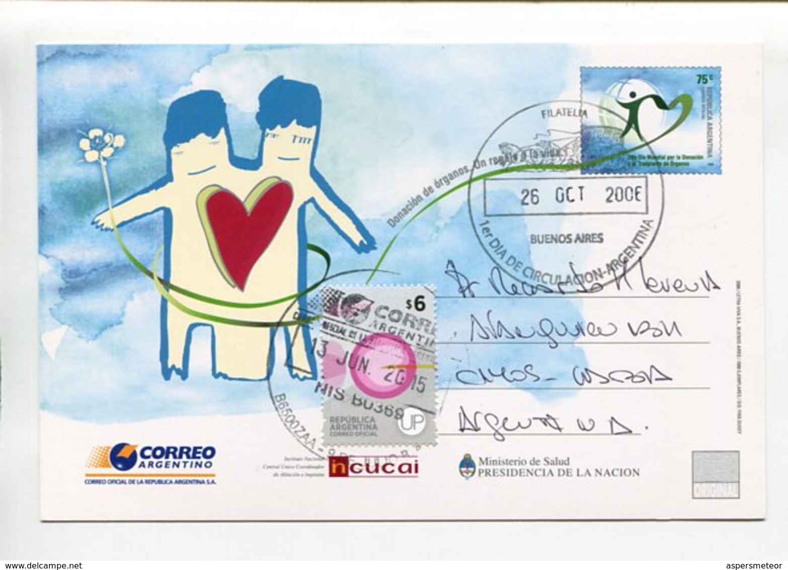 ARGENTINA - DONACION DE ORGANOS, UN REGALO A LA VIDA. ENTERO ENTIER CIRCULE 2006 FDC - LILHU - Medicina