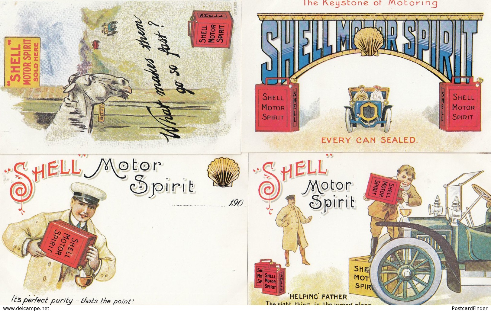 Shell Garage Horse Petrol Can Helping Father 4x Advertising Postcard S - Advertising