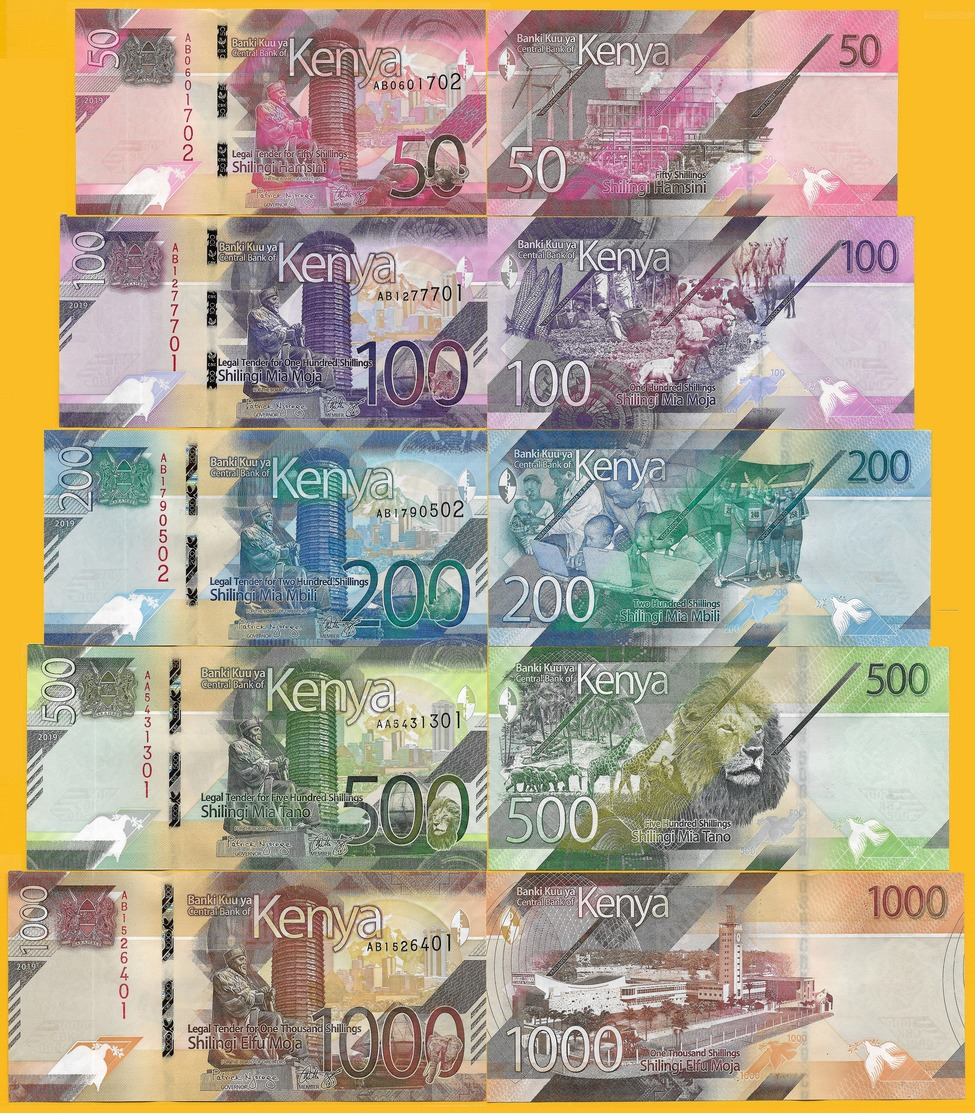 Kenya Full Set 50,100,200,500,1000 Shillings P-NEW 2019 UNC Banknotes - Kenya
