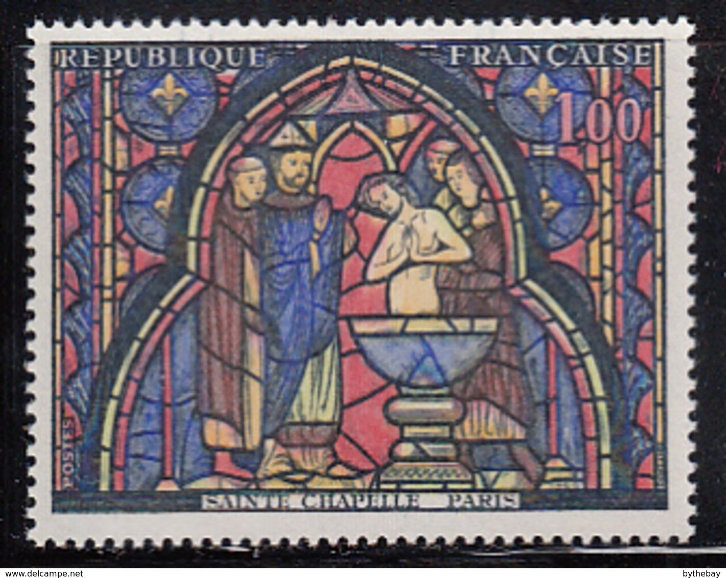 France 1966 MNH Sc 1151 1fr The Baptism Of Judas Window Margin Copy - Neufs