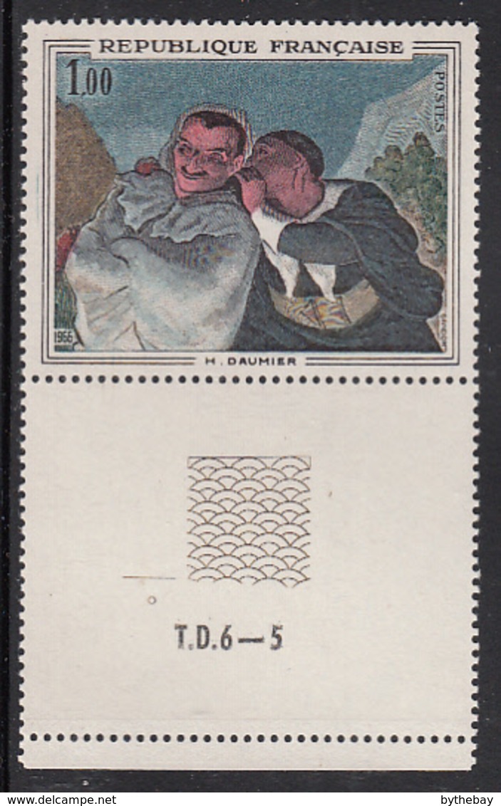 France 1966 MNH Sc 1153 1fr Crispin And Scapin By Daumier Selvedge Copy - Neufs