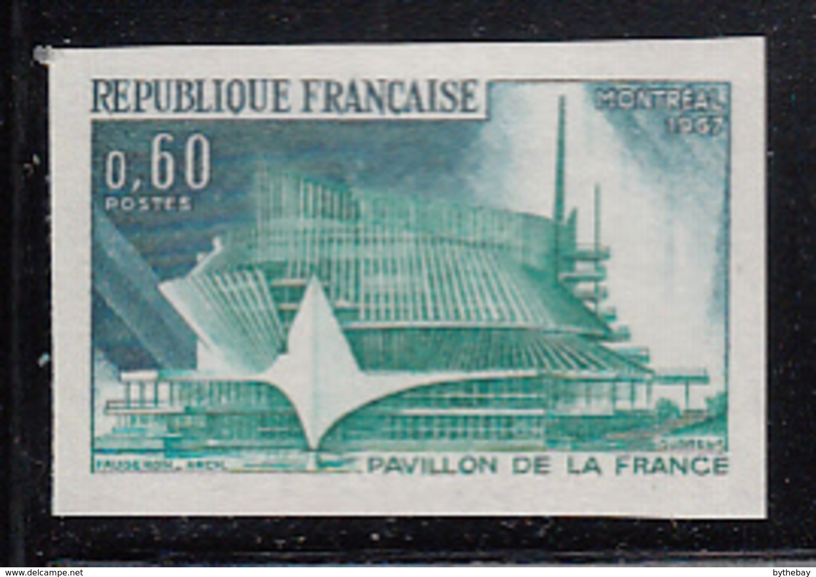 France 1967 MNH Sc 1177 60c French Pavilion At EXPO 67 Imperf - Ungebraucht