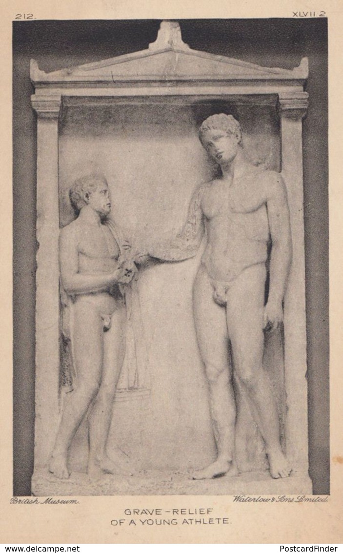 Greek Young Athlete Grave Relief Sculpture British Museum Old Postcard - Sculptures