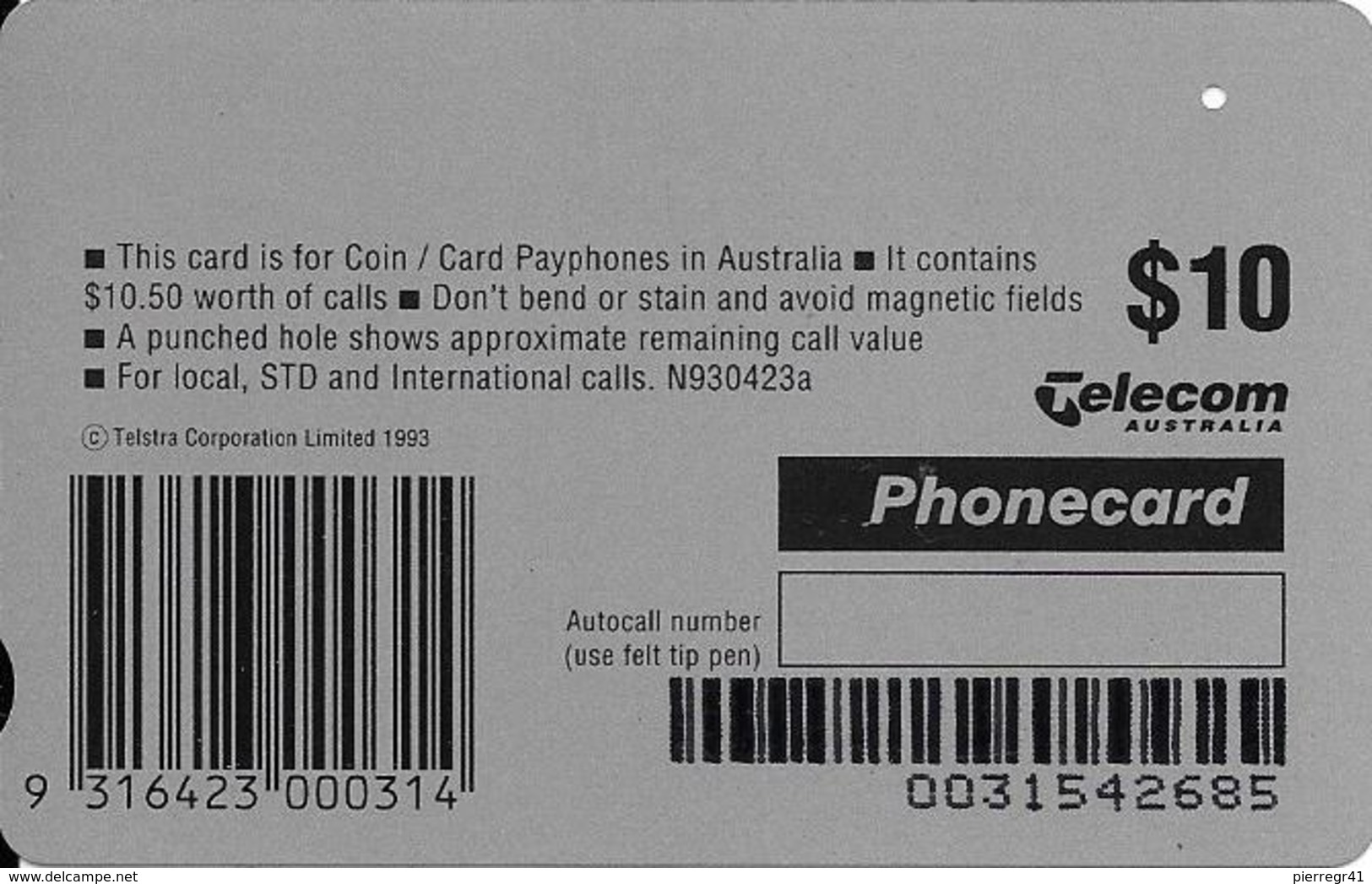 CARTE-MAGNETIQUE-AUSTRALIE-10$-1993-PAYSAGE-PLAGE-TBE- - Australie