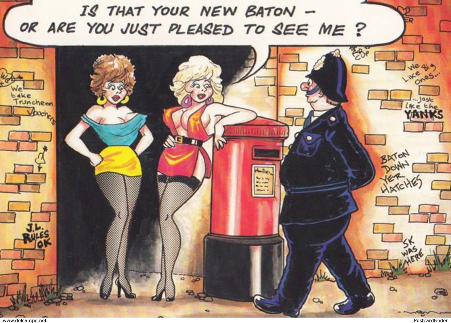 Policeman With New Paton As Private Parts By Pillar Box Comic Humour Postcard - Humour