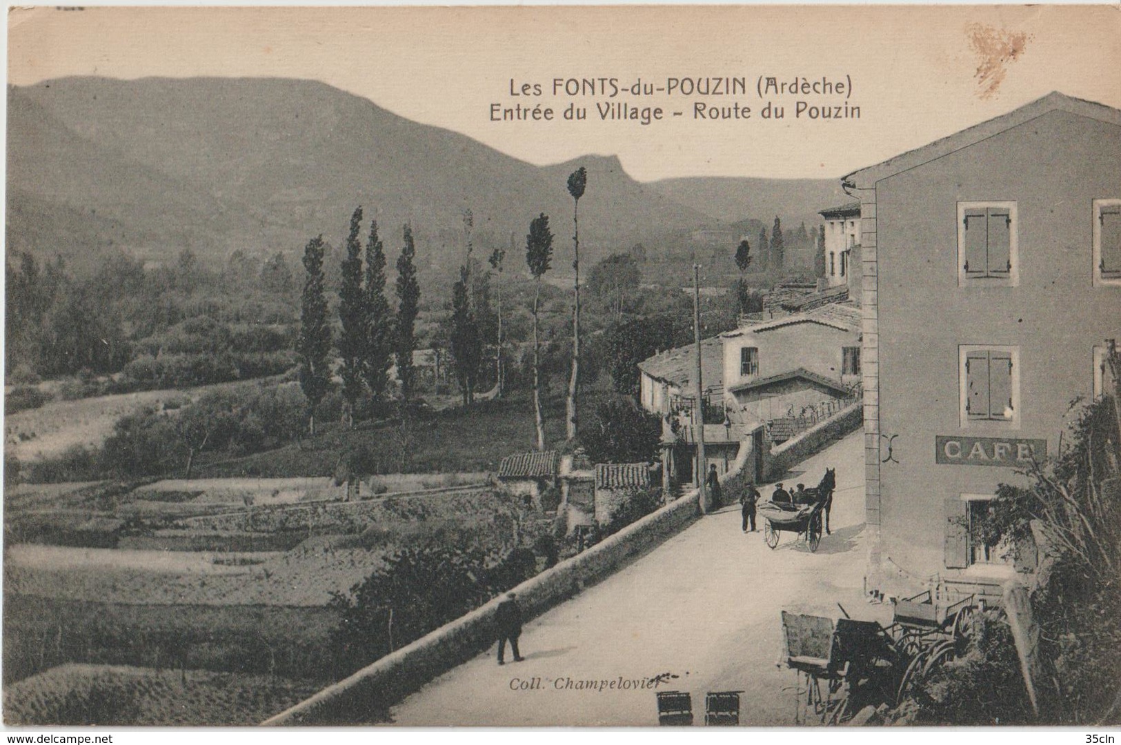 LES FONTS Du POUZIN ( Ardèche ) - Entrée Du Village - Route Du Pouzin. Café - Attelages. - Other & Unclassified