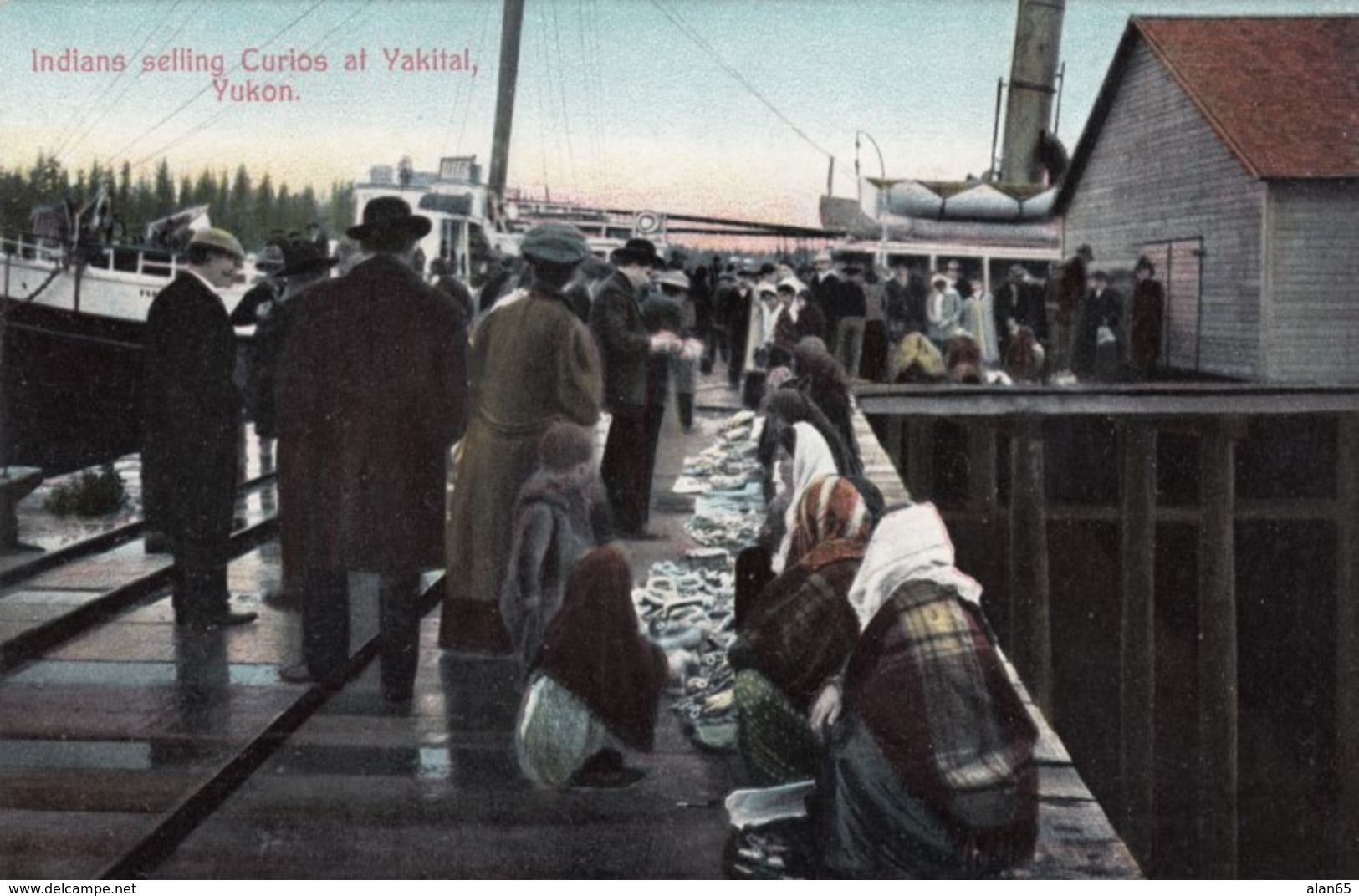 Yakital Yukon Indians Selling Curios, Alaska? Canada? C1900s Vintage Postcard - Yukon