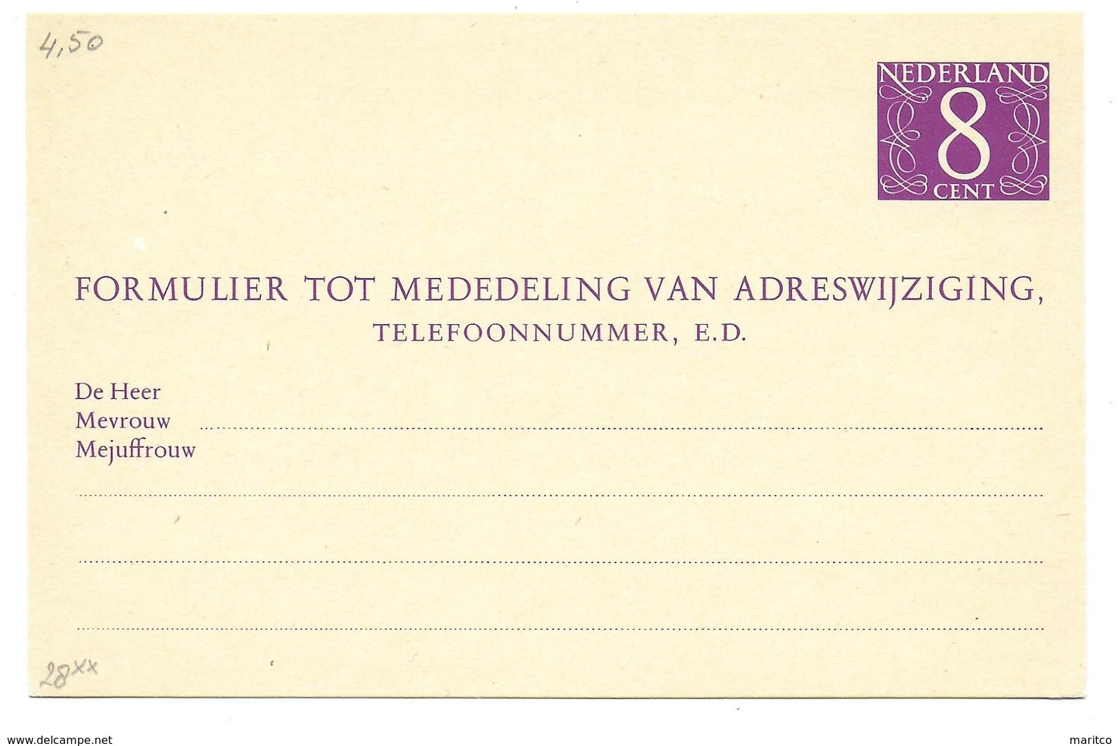 Nederland Verhuiskaart Postcard - Postwaardestukken
