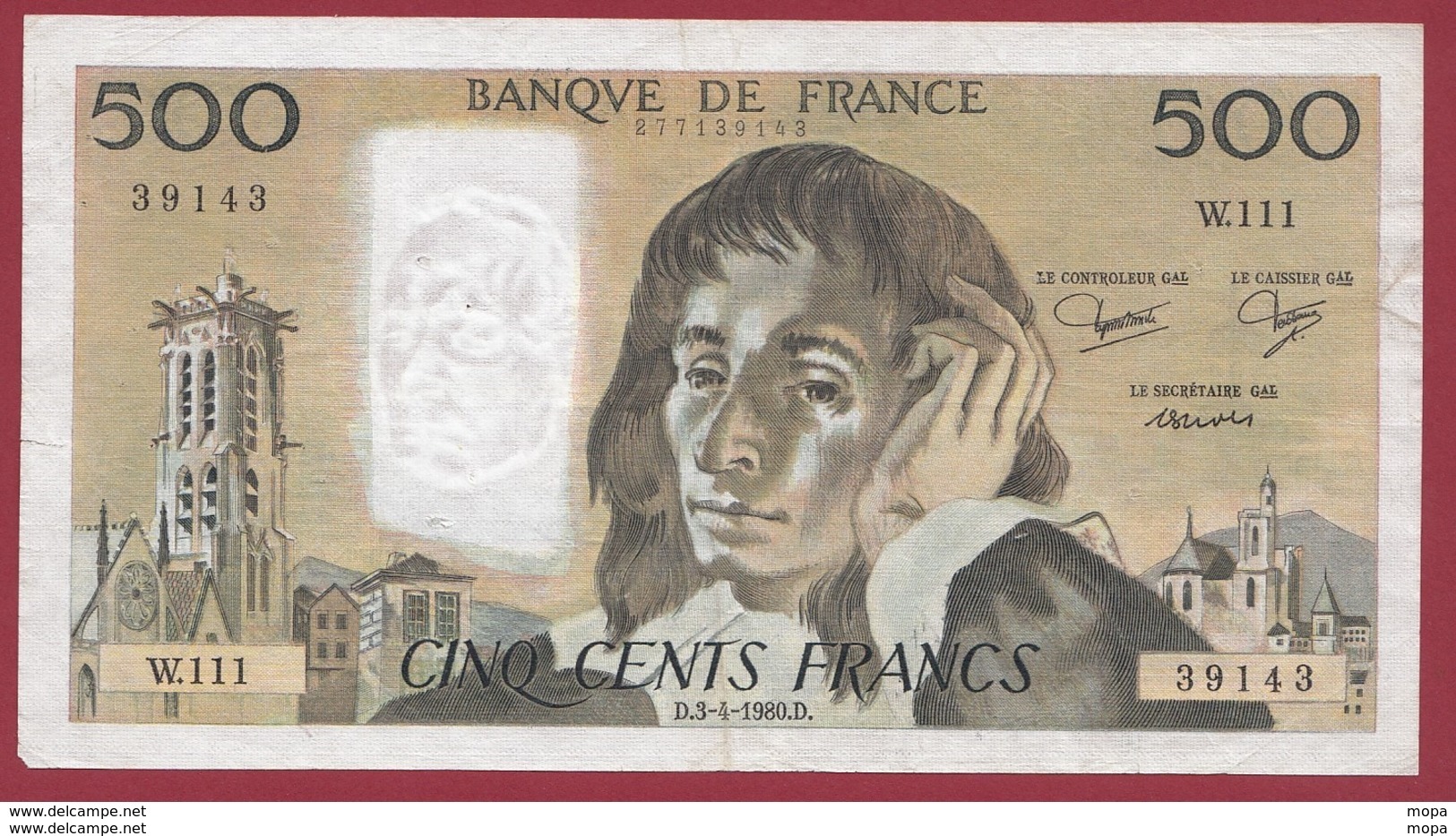 500 Francs "Pascal" Du 03/04/1980.D ----F/TTB+--ALPH.W.111 - 500 F 1968-1993 ''Pascal''