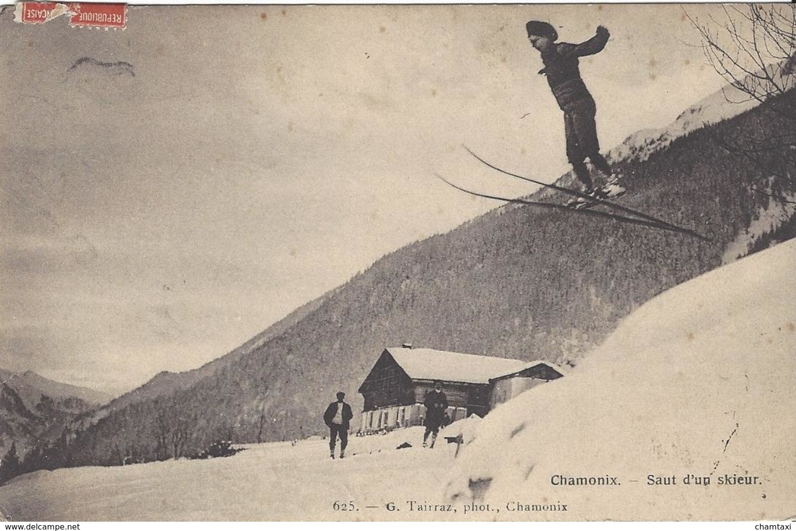 74 CHAMONIX MONT BLANC SPORTS HIVER SAUT D UN SKIEUR CACHET FERROVIAIRE CHAMONIX LE FAYET  Editeur : TAIRRAZ N° 625 - Chamonix-Mont-Blanc