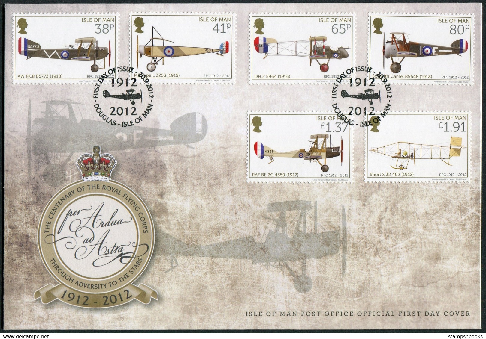 2012 Isle Of Man, F.D.C. / I.O.M. First Day Cover. Royal Flying Corps / Aircraft Aviation - Isle Of Man