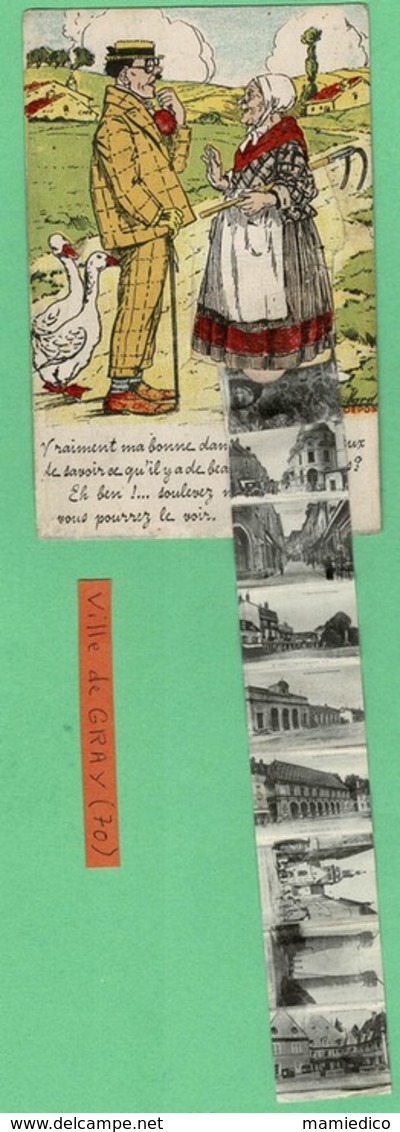 1932 Carte à Système ( Vues Déroulantes) VILLE DE GRAY ( 70) Villageoise Et Touriste. - A Systèmes