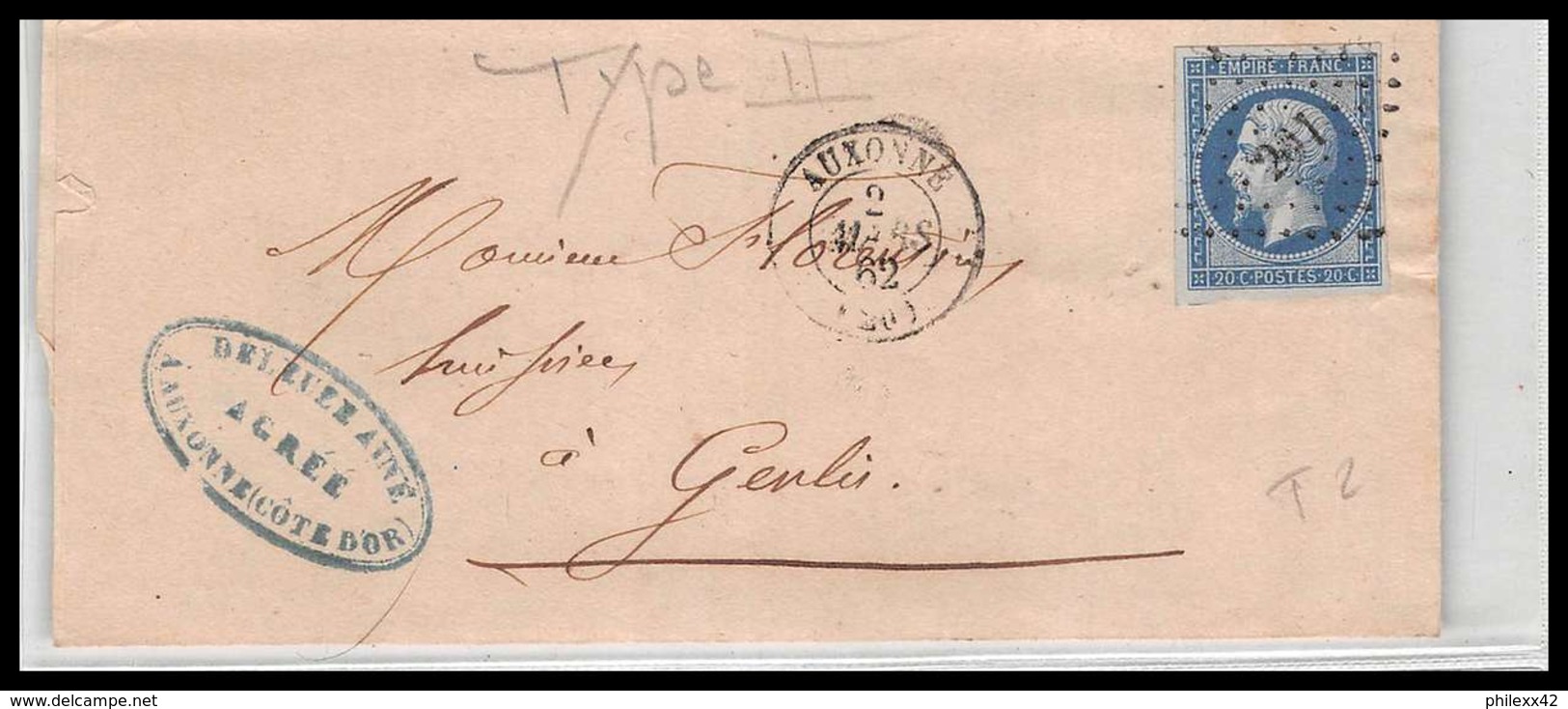 LSC Lettre Cover France 1018 Bourgogne Cote-d'Or Napoleon N° 14 T2 Tb Pc 201 2/3/1862 Auxonne Pour Genlis - 1849-1876: Classic Period