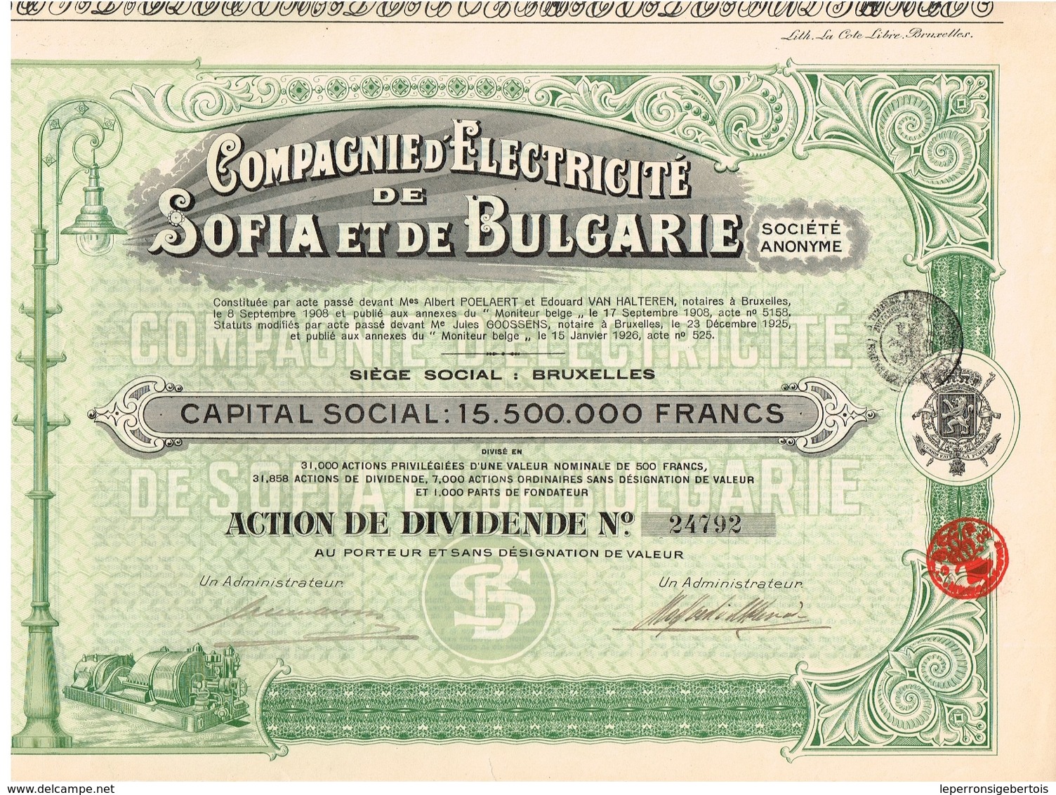 Titre Ancien - Compagnie D'Electricité De Sofia Et De Bulgarie- Société Anonyme -Titre De 1926 - - Electricité & Gaz