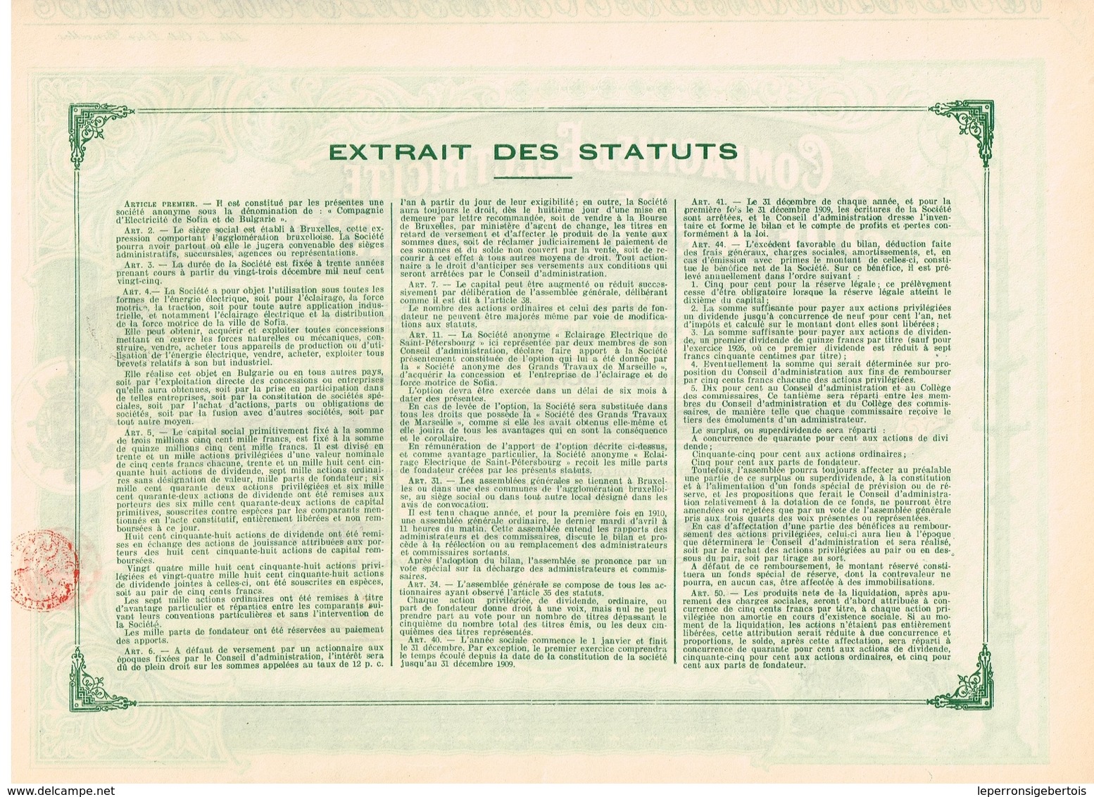 Titre Ancien - Compagnie D'Electricité De Sofia Et De Bulgarie- Société Anonyme -Titre De 1926 - - Electricité & Gaz