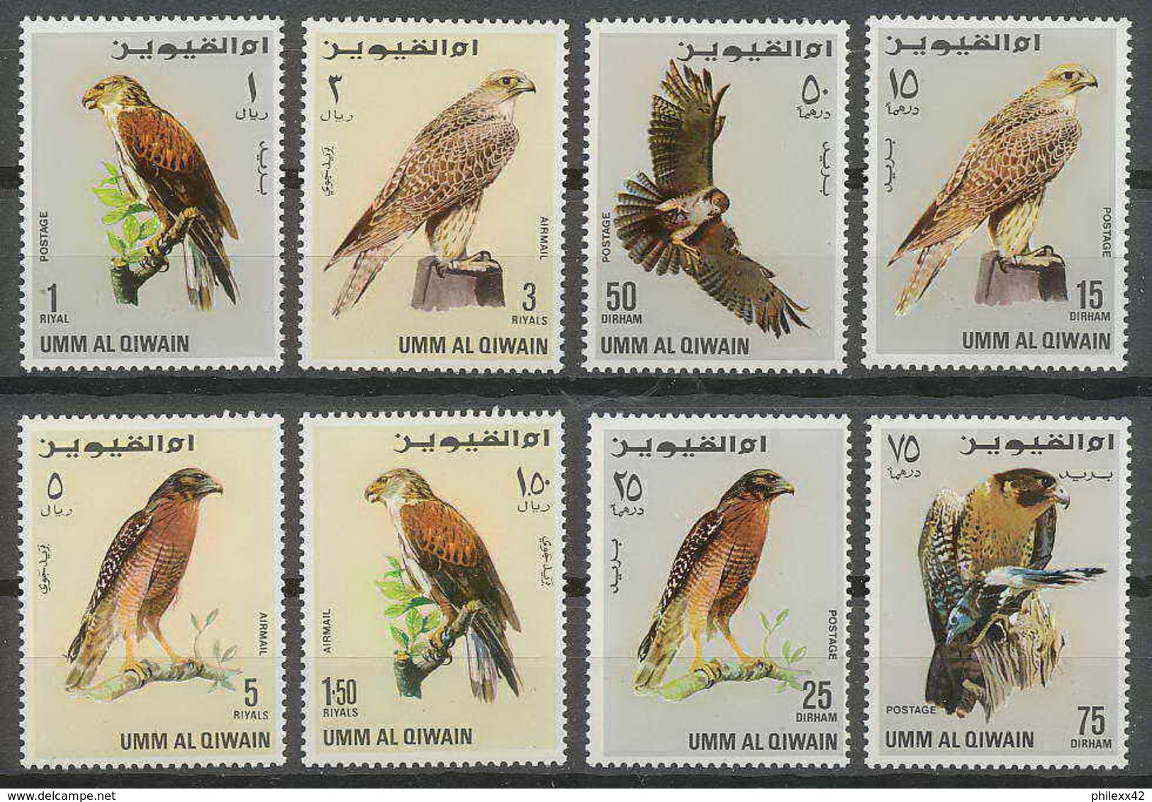 066 - Umm Al Qiwain - MNH ** Mi N° 225 / 232 A Oiseaux (rapaces) Birds Of Prey - Arends & Roofvogels