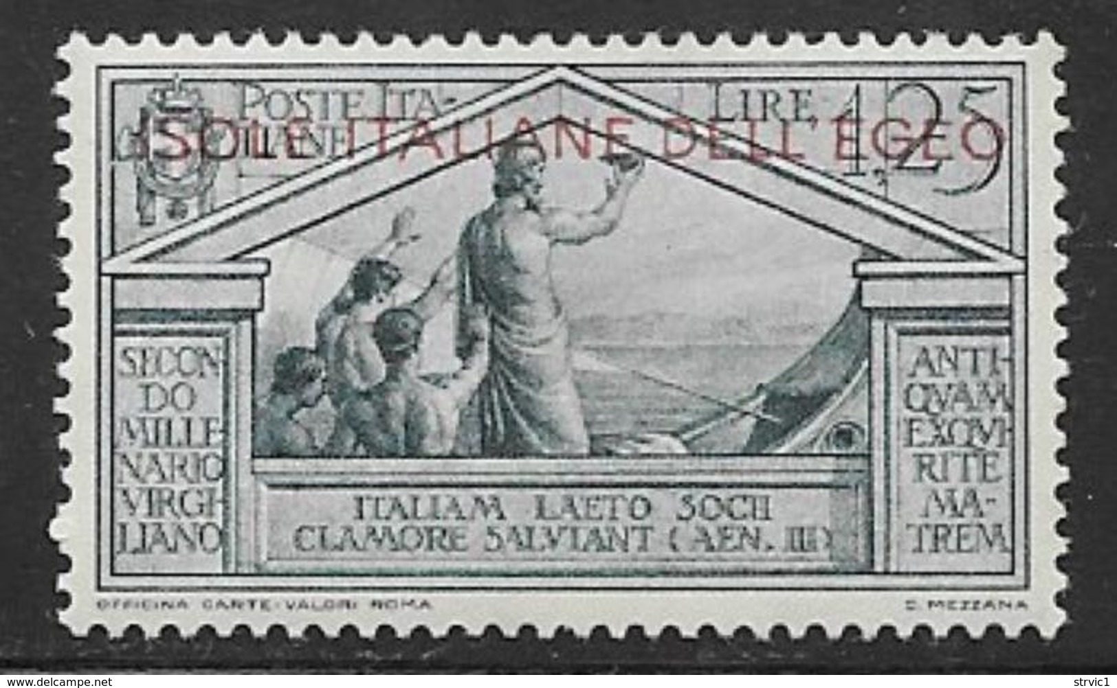 Italian Aegean Scott # 9 Mint Hinged Italy Virgil Issue Overprinted, 1930 - Aegean