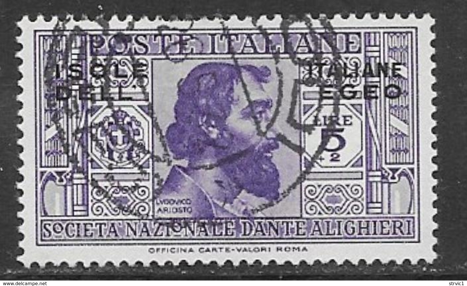 Italian Aegean Scott # 29 Used Italy Dante Issue Overprinted, 1932, CV$25.00 - Aegean