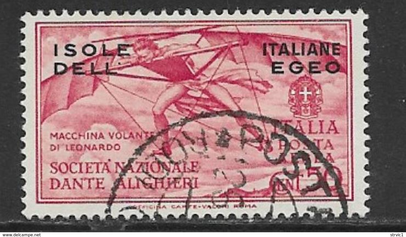 Italian Aegean Scott # C8 Used Italy Dante Issue Overprinted, 1932 - Aegean