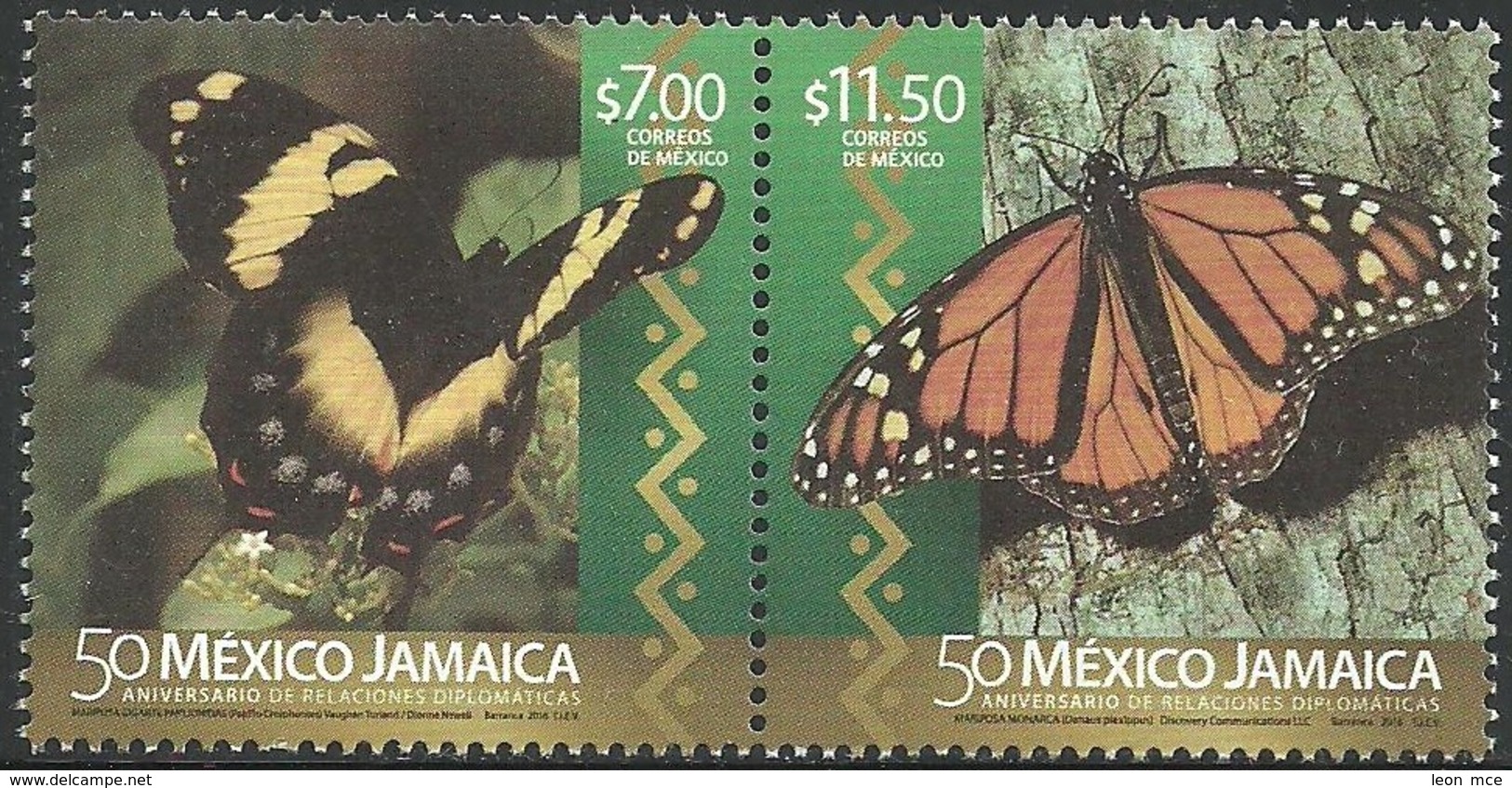 2016 Relaciones Diplomaticas México - JAMAICA, MARIPOSAS  Joint Issue With,  Butterflies, SET MNH - México