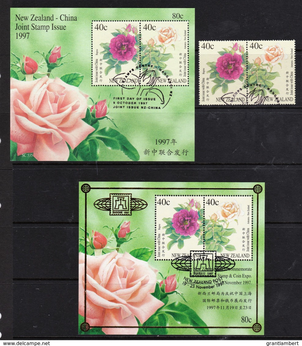 New Zealand 1997 Roses - China Joint Set, Minisheet + Shanghai 97 Used - Used Stamps