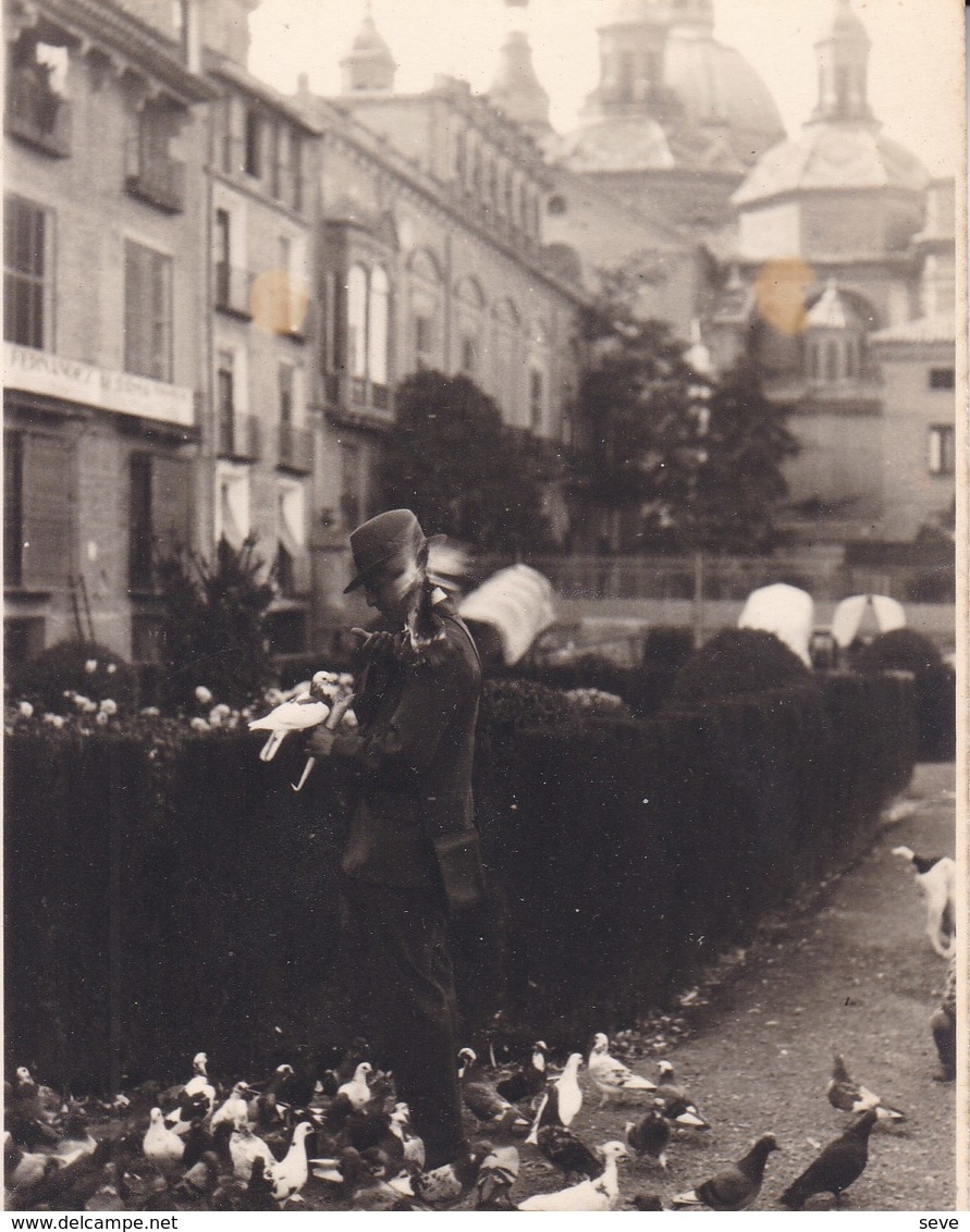 SARAGOSSE ZARAGOZA Les Pigeons Octobre 1930 Photo Amateur Format Environ 7,5 Cm X 5,5 Cm - Lieux