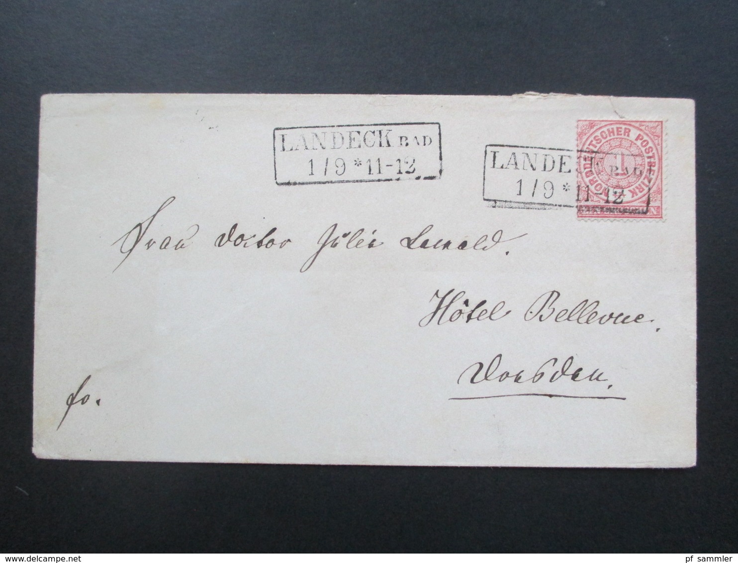 Altdeutschland NDP 1869 Nr. 16 EF Stempel Ra 2 Landeck Bad 1 / 9 An Das Hotel Bellevue - Briefe U. Dokumente