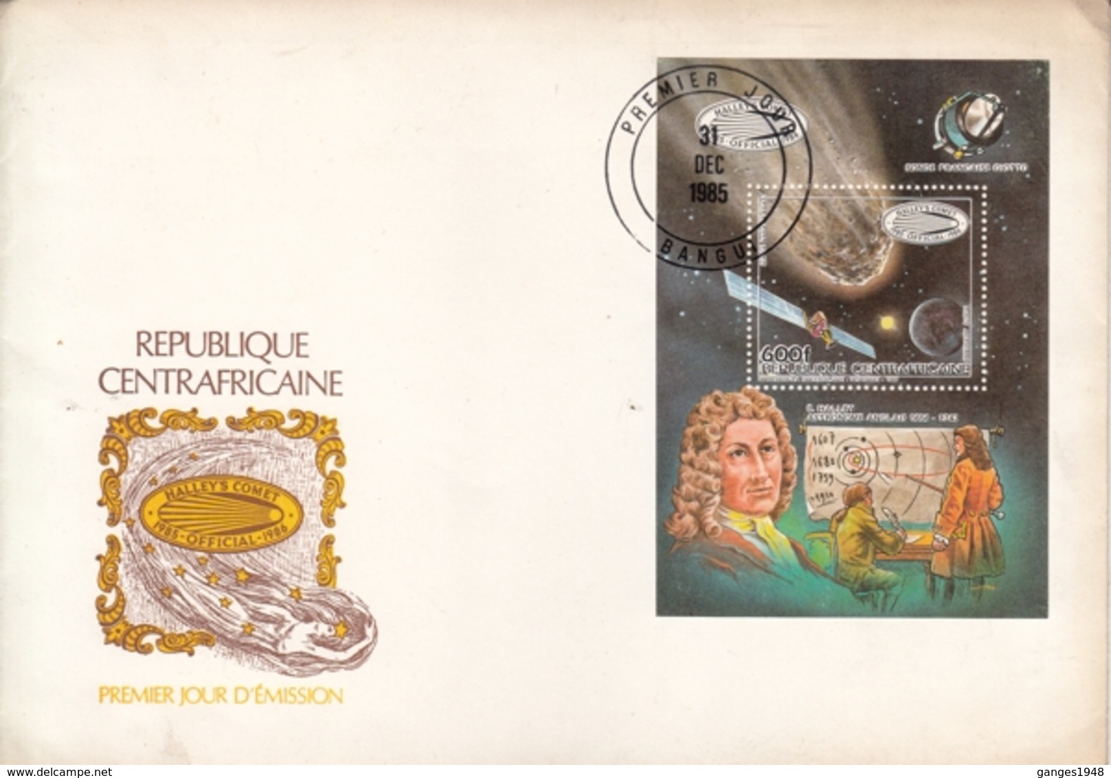 Central Africaine 1985 Halley's Comet MS First Day Cover  AS PER SCAN # 20282   D - Astronomy