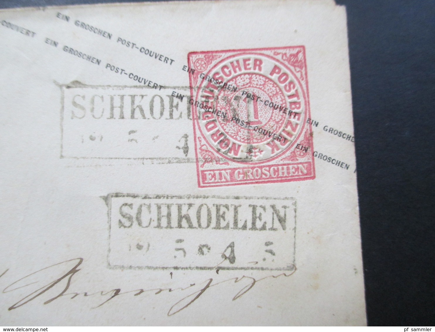 Altdeutschland NDP 1868 GA Umschlag U1 Ab Stempel Ra2 Schkoelen (2x) Rückseitig Ak Stempel Und Ausgabe - Enteros Postales