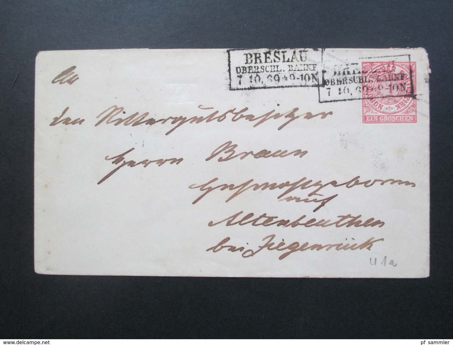 Altdeutschland NDP 1869 GA Umschlag U1 Aa Stempel Ra3 Breslau Oberschl. Bahnf. (2x) Nach Altenbeuthen - Covers & Documents