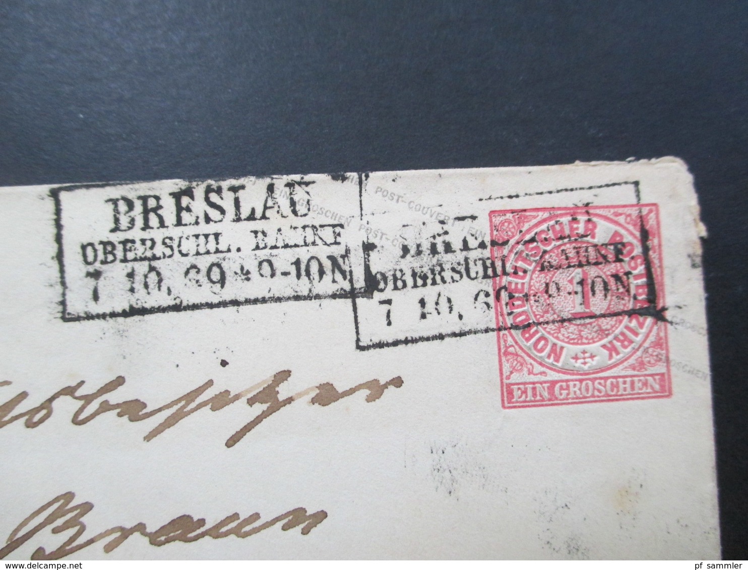 Altdeutschland NDP 1869 GA Umschlag U1 Aa Stempel Ra3 Breslau Oberschl. Bahnf. (2x) Nach Altenbeuthen - Briefe U. Dokumente