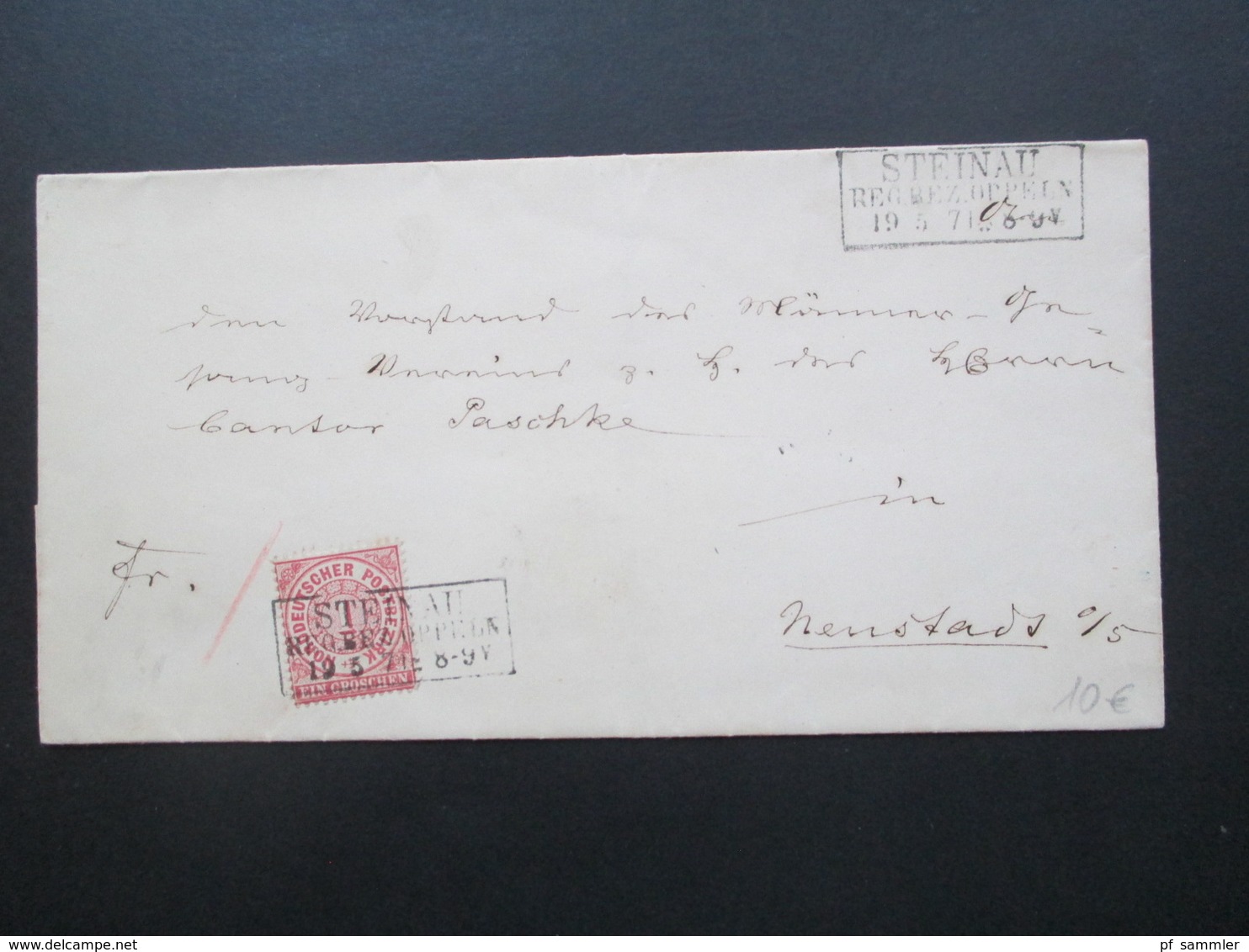 Altdeutschland NDP 1871 Nr. 16 EF Stempel Ra3 Steinau Reg. Bez. Oppeln Schlesien. Gesang Verein Steinau O/S - Briefe U. Dokumente