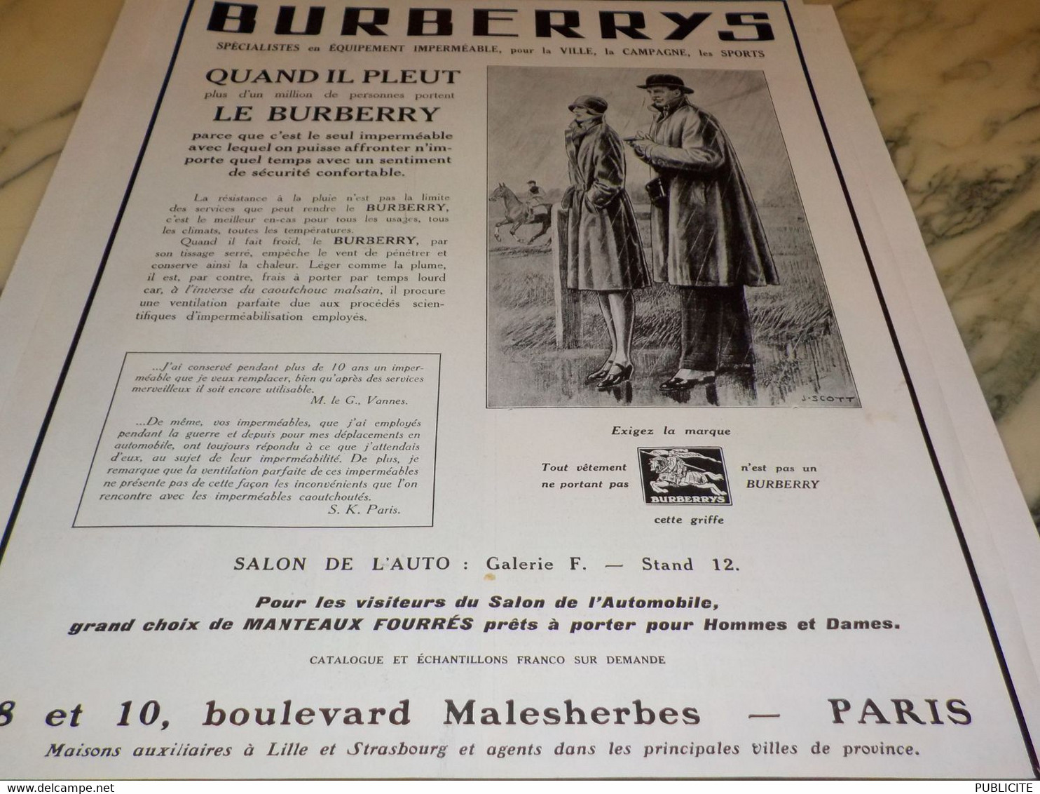 ANCIENNE PUBLICITE L APPEL DE LA ROUTE  BURBERRYS 1929 - Other & Unclassified
