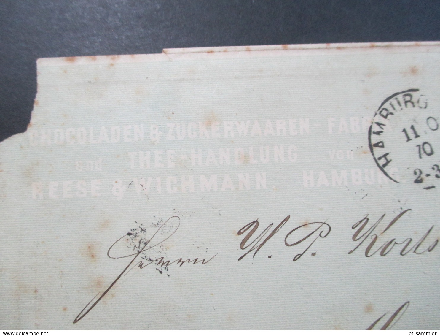Altdeutschland NDP 1870 Nr. 16 EF Stempel K1 Hamburg T.A. Chocoladen & Zuckerwaren Fabrik Reese & Wichmann Hamburg - Briefe U. Dokumente