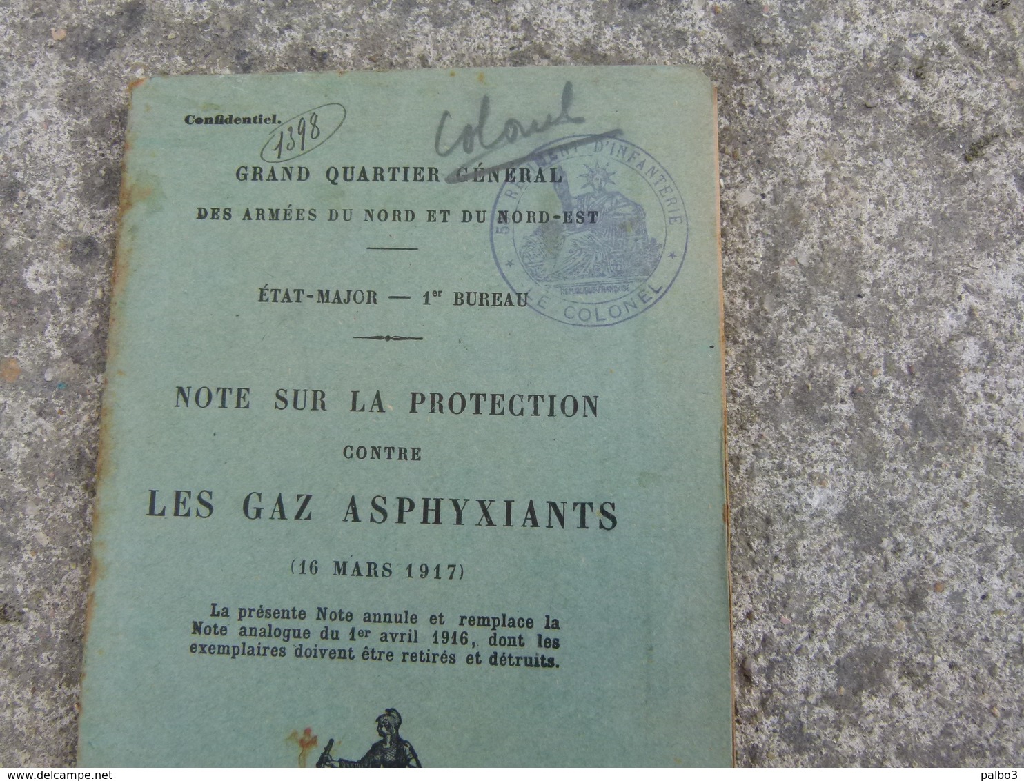 Manuel Note Sur La Protection Contre Les Gaz Asphyxiants M2 Masque TN LTN TNH Tissot Daté 1917 - 1914-18