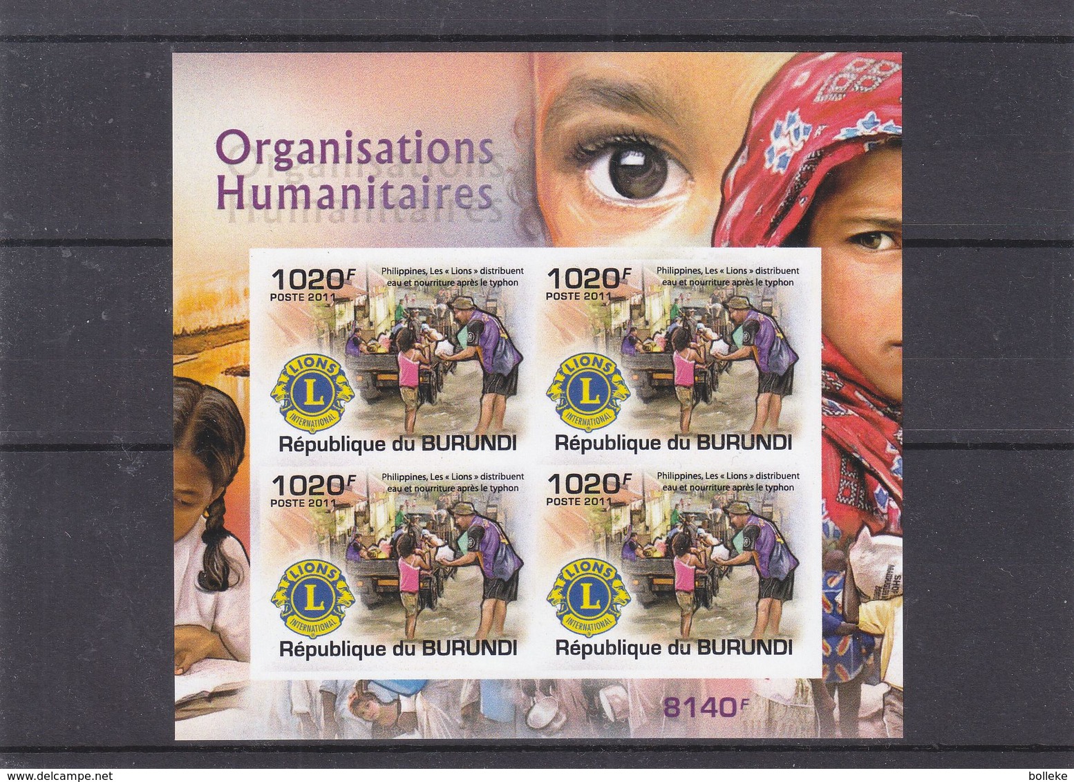 Organisations Humanitaires - Lions Club - Burundi - COB 1442 ** - NON Dentelé - Bloc De 4 - Valeur 37 Euros - Rotary, Lions Club